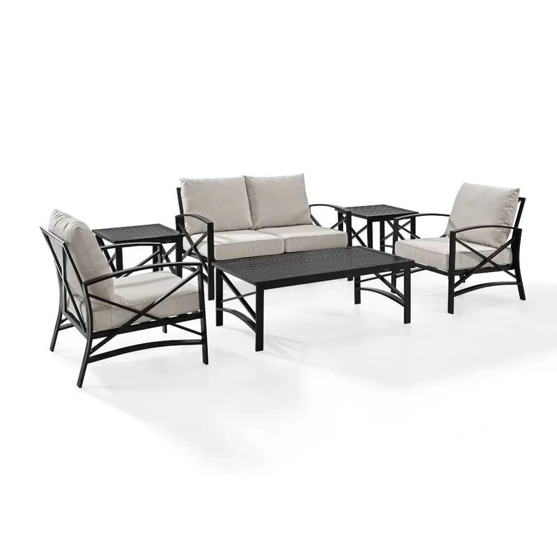 Factory Luxury 6 Pieces Outdoor Conversation Furniture Living Aluminum Dining Set Aluminum Dining Table Arm Chairs Side Chair
