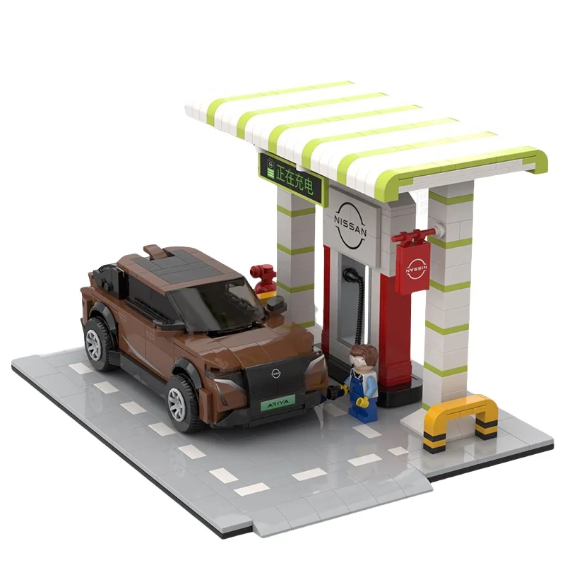 Moc Building Block Sets Gas Station Model Street View Bricks Customized construction mini people toys