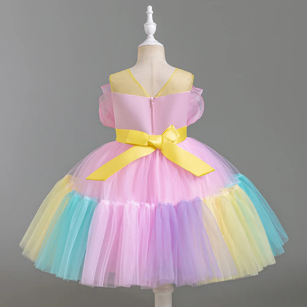 2024 new foreign trade hot style girls colorful matching fluffy cake skirt kids evening party gown children dress