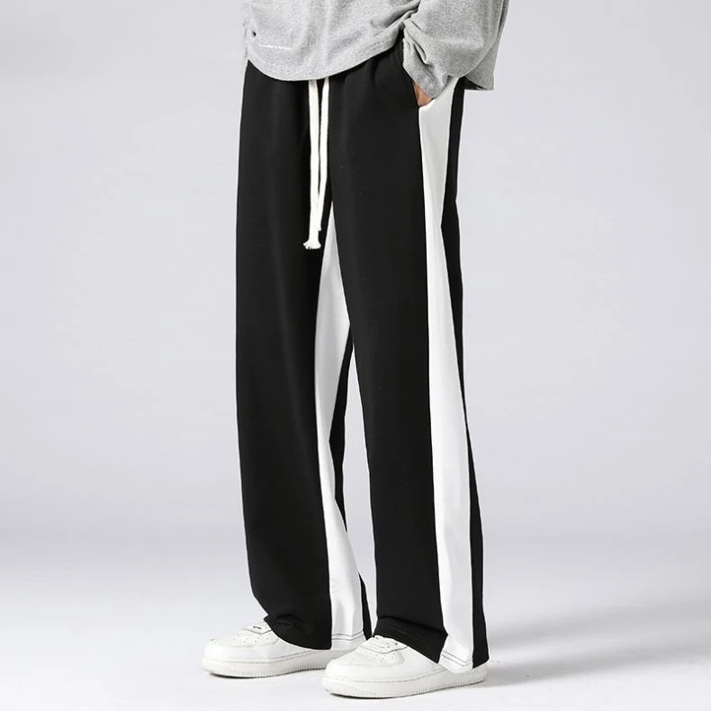 Custom High Quality Street Wear Designer Relaxed Fit Casual Straight Wide Legged Sweatpants Men With Stripe
