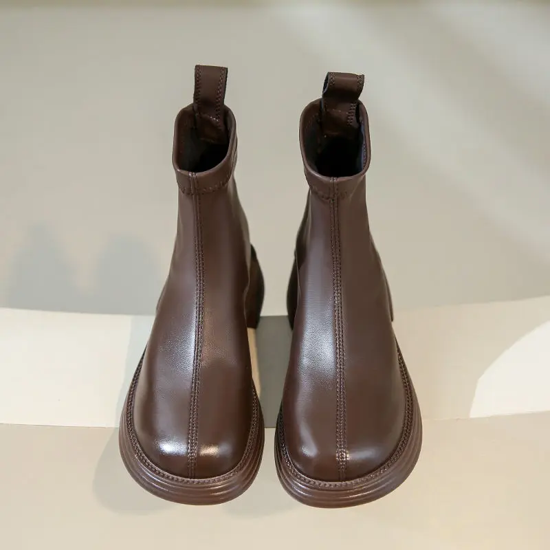 Soft Leather Female Thick Bottom Short Martin Winter Shoes Leather Upper Flat Heel High Quality Brand Women Ankle Boots