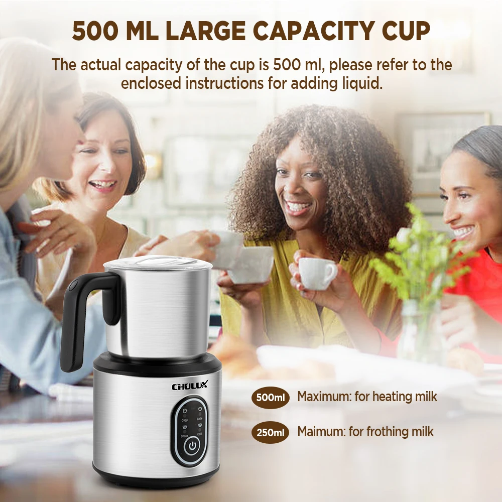 Household Electric Milk Frother for Coffee Cold and Warm Milk Foam Makers with Removable 700ml Stainless Steel Jug