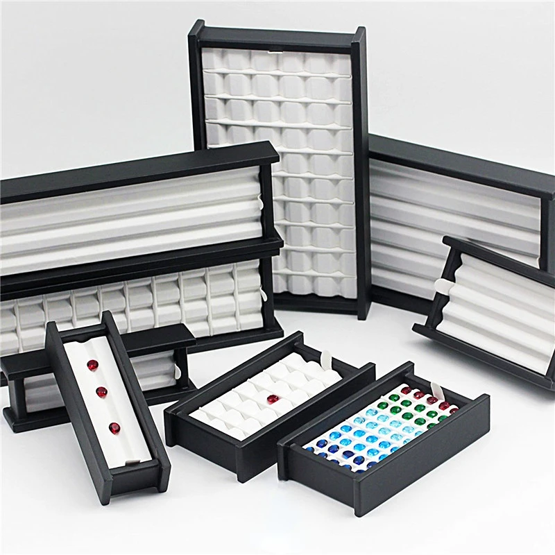 Wholesale large multi-digit gem storage box diamond display box V Groove colorful gems Box Portable Gem Display Tray with Lid