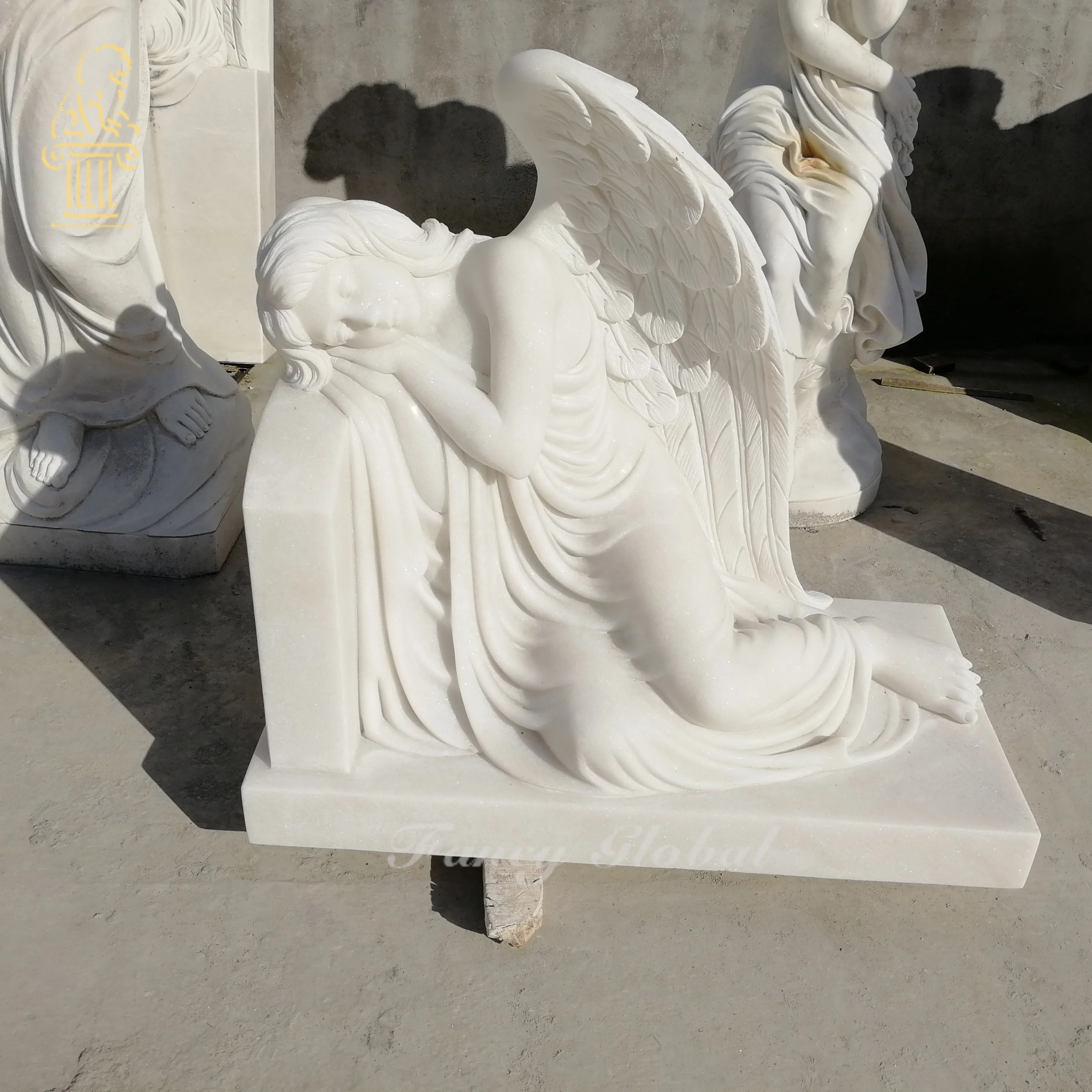 Custom Cemetery Decoration Marble Beautiful Weeping Angel Sculpture Statue