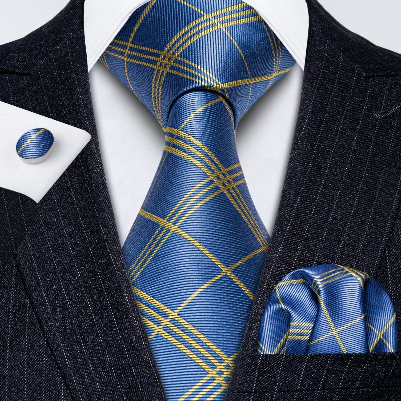 Wholesale New Design Striped Plaid Mens Silk Tie Handkerchief Set