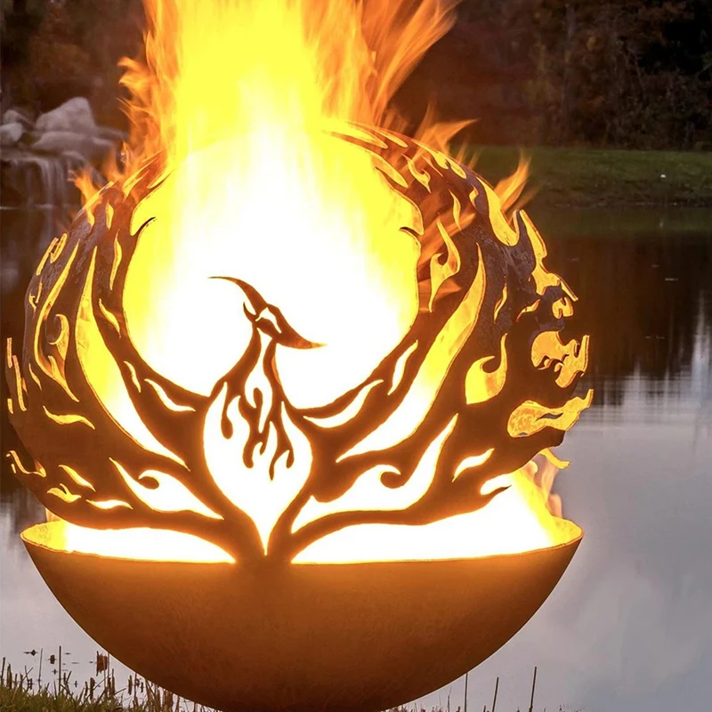 Laser cut hollow metal fire pit ball outdoor corten steel gardening decoration Fireball