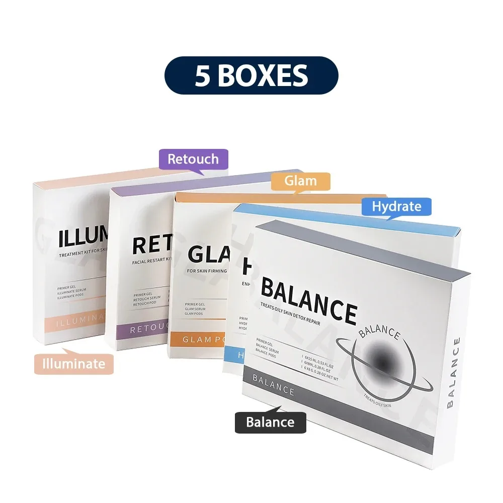 Newest Oxygen Charcoal 7 Types Pods Detox Glam Hydrate Co2 Capsule Serum Bubble Facial Kit 3 in 1 Skin Rejuvenation