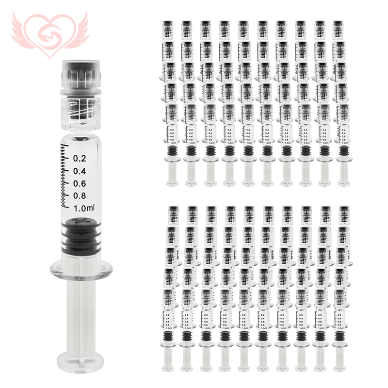 
100 pcs borosillicate Reusable Pyrex Heat Resistant Tube 1ml luer Lock Glass Syringe for Oil EJuices Liquids Glue Veterinary lab 