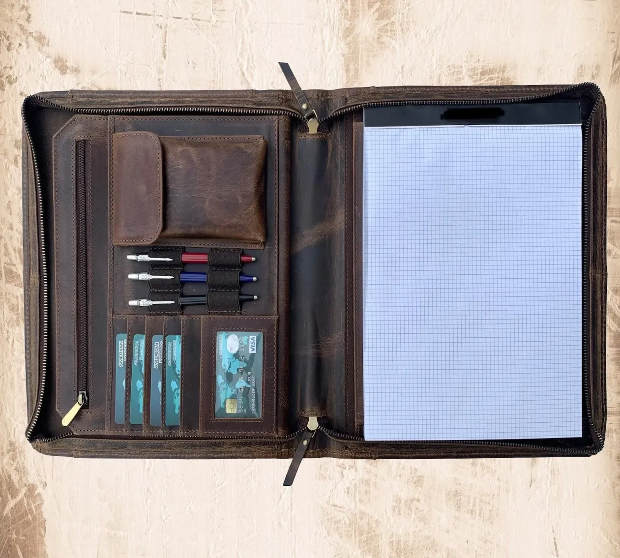 Customized multifunctional business pu leather meeting mat signature folder A4 portfolio file folder with AirPods holder