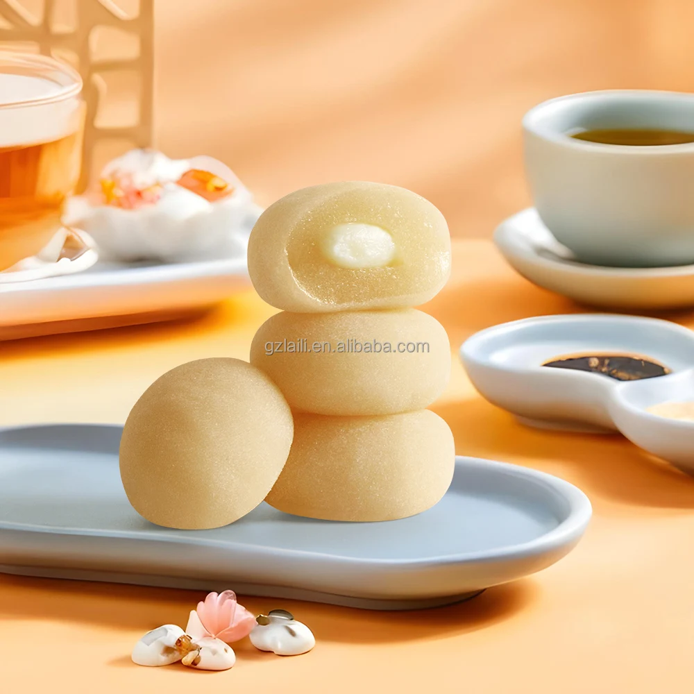 Factory Sandwich with Sweet Grain Snacks Desserts Japanese Mochi Vanilla milk flavor Rice Cakes Desserts