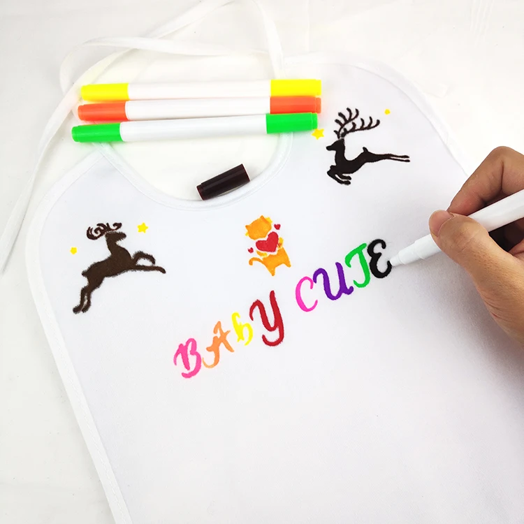 
24 Colors Waterproof Permanent Fabric Marker With Baby Bib,Fabric Textil Marker Baby Bib Set 