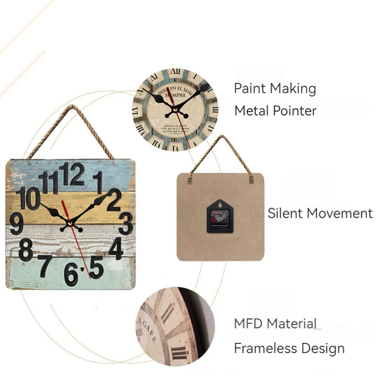 Designer Retro Hanging Clock Modern Style Wall Clock For Living Room With Art Picture