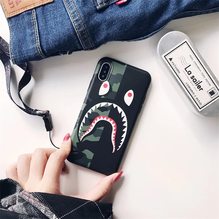 
case for iphone 11 street fashion brand design designer shark phone case with lanyard string keychain 