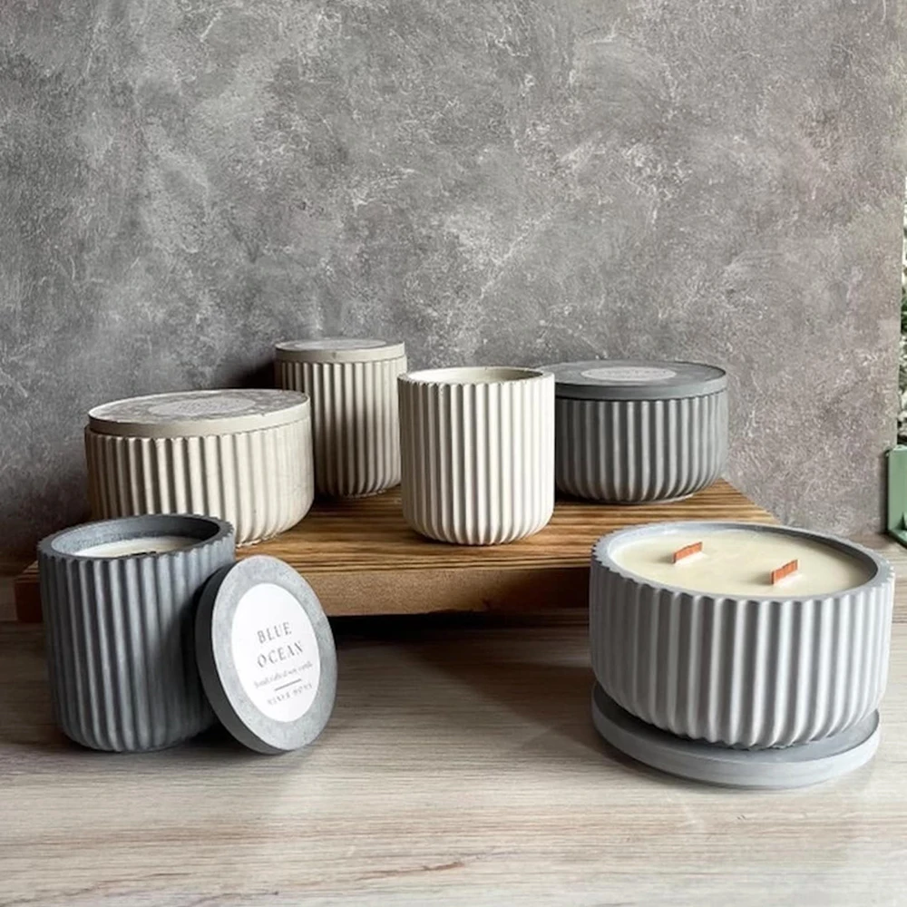 Uobobo Custom 8OZ Hand Made Cement Soy Wax Scented Candle Jar Fragrance Candle Container Holder
