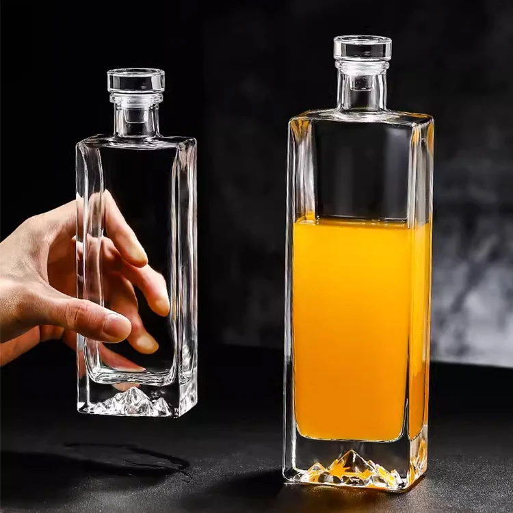 Wholesale custom 100ml 200ml 500ml 1000ml square wine vodka whiskey liquor glass brandy bottle with caps