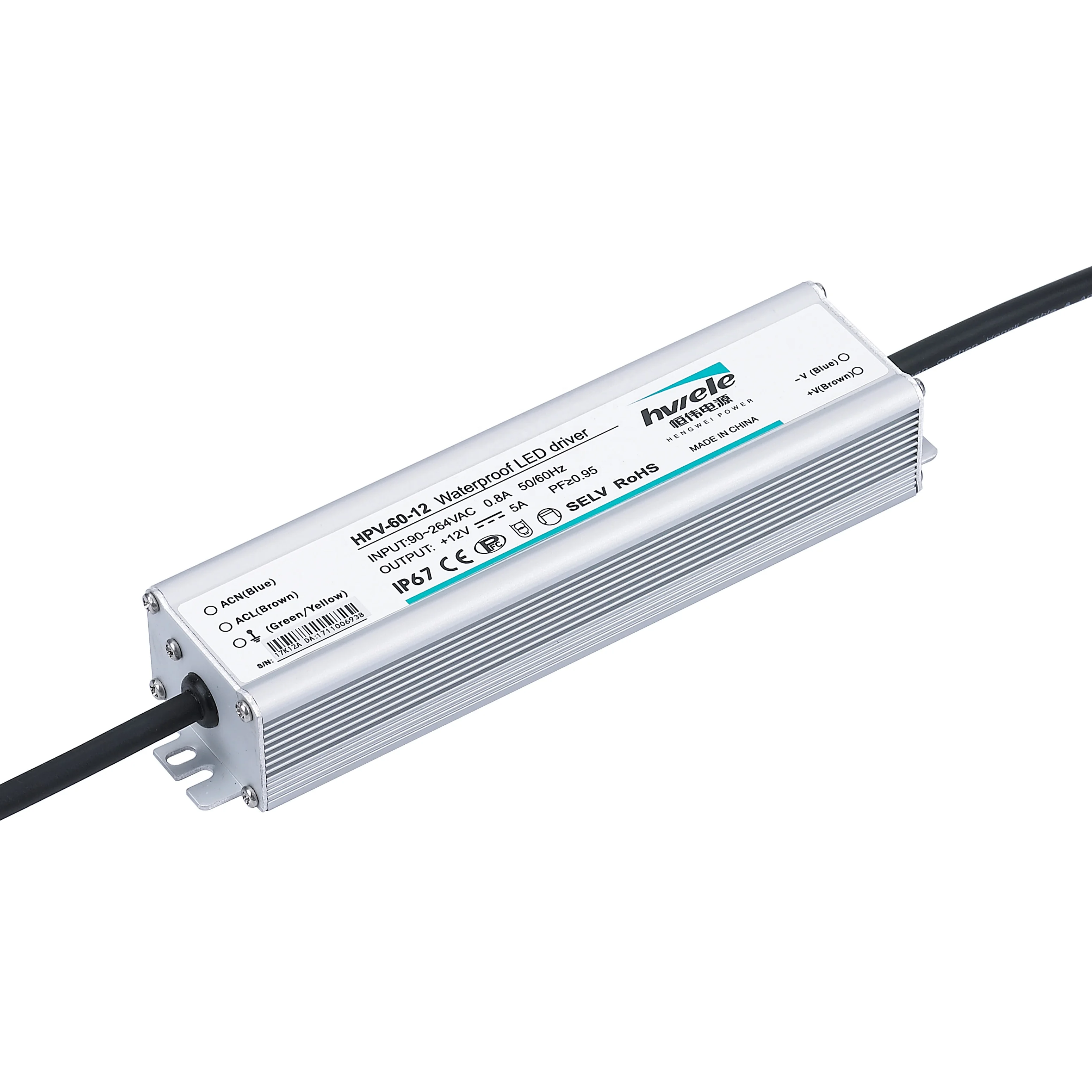 CE ROHS  approved PFC Waterproof IP67 CV  type HPV-60-24 60W 24V 2.5A LED transformer  for LED decorate lighting