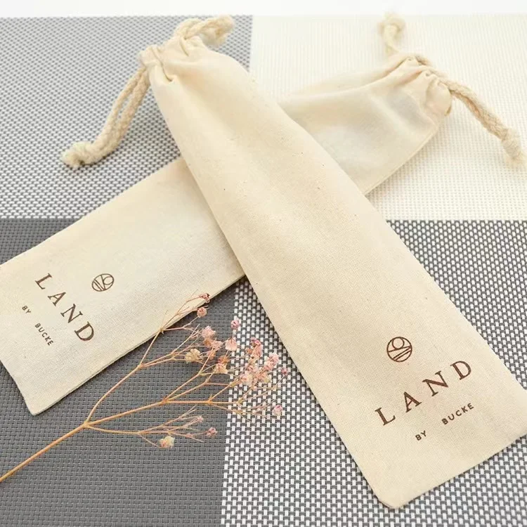 Eco-Friendly Recycled Organic Cotton Packing Drawstring Pouch Bags Custom Logo Reusable Packaging Gifts Jewelry Cosmetics bags