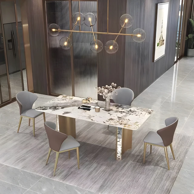 Italian Light Luxury Bright Stone Plate Dining Table Modern and Minimalist Creative High end Designer Luxury Stone Table