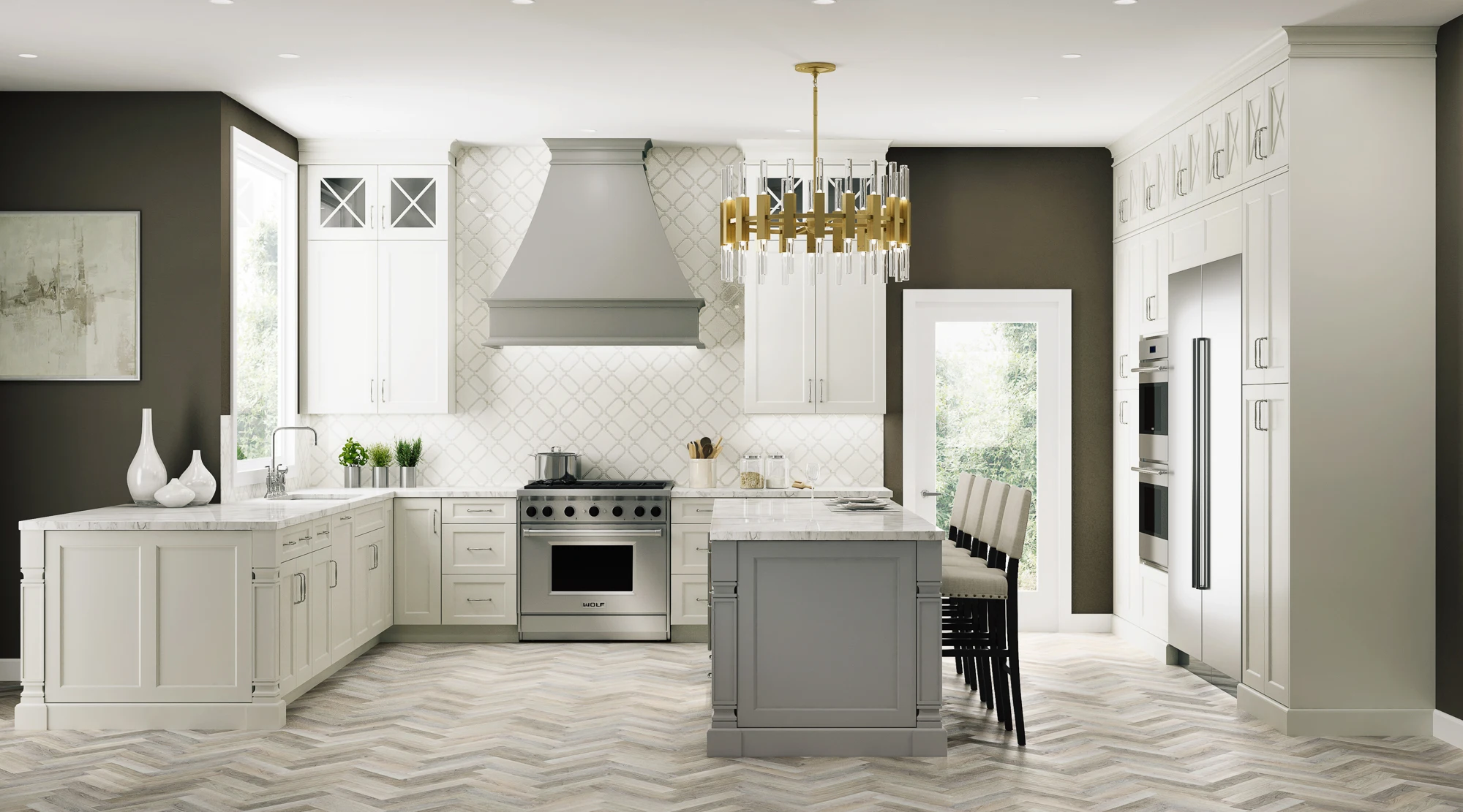 Luxurious High End Customized Modern Design Modular Shaker Kitchen Cabinets With Black Island