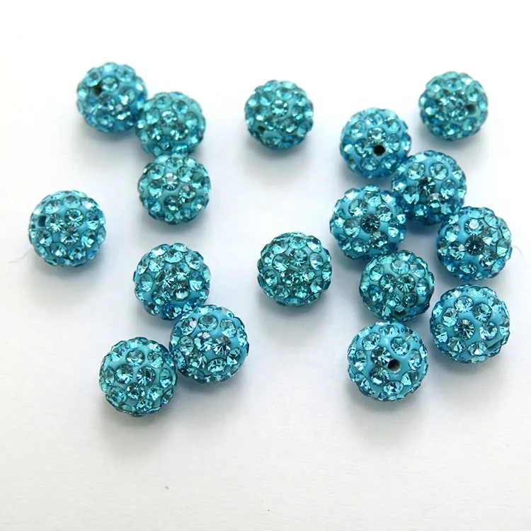 Wholesale 8mm/10mm/12mm/14mm Blue Color Round Clay Rhinestone Disco Pave Loose Ball Beads