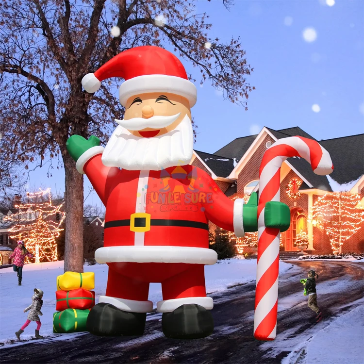 Outdoor xmas deco items giant 26ft Christmas inflatable santa claus with cindy cane and gift boxes