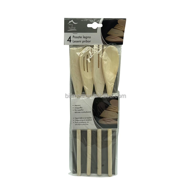 Durable 4PCS Set Wood Maple Long Handle Kitchen Cooking Utensils Spoon For Salad Making