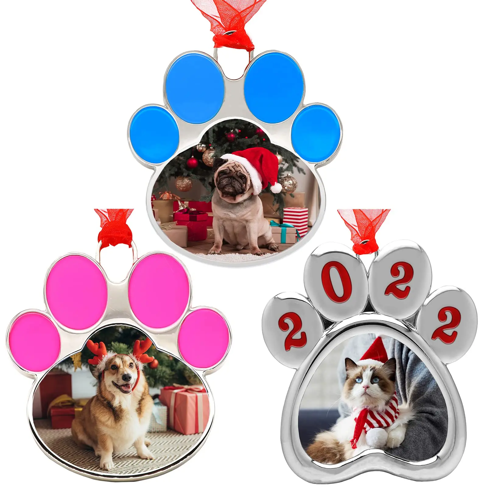 Wholesale Custom Christmas Decoration Supplies Luxury Metal Resin Wooden Sublimation Christmas Tree Hanging Ornament Set