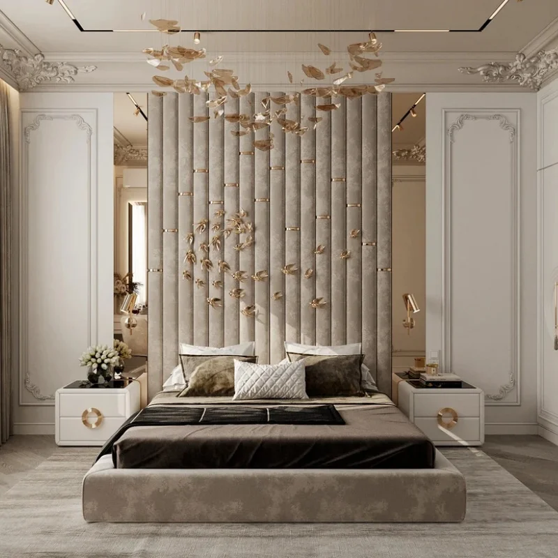 HJ HOME Personalized Twin Double Queen King Bedroom Headboard Custom Made Upholstered Gold Metal Decor Art Wall Panels