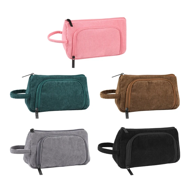 Large Stock HAWEEL Corduroy Triangular Pen Case Makeup Pouch Travel Cosmetic Organizer Bag Makeup Cosmetic Case