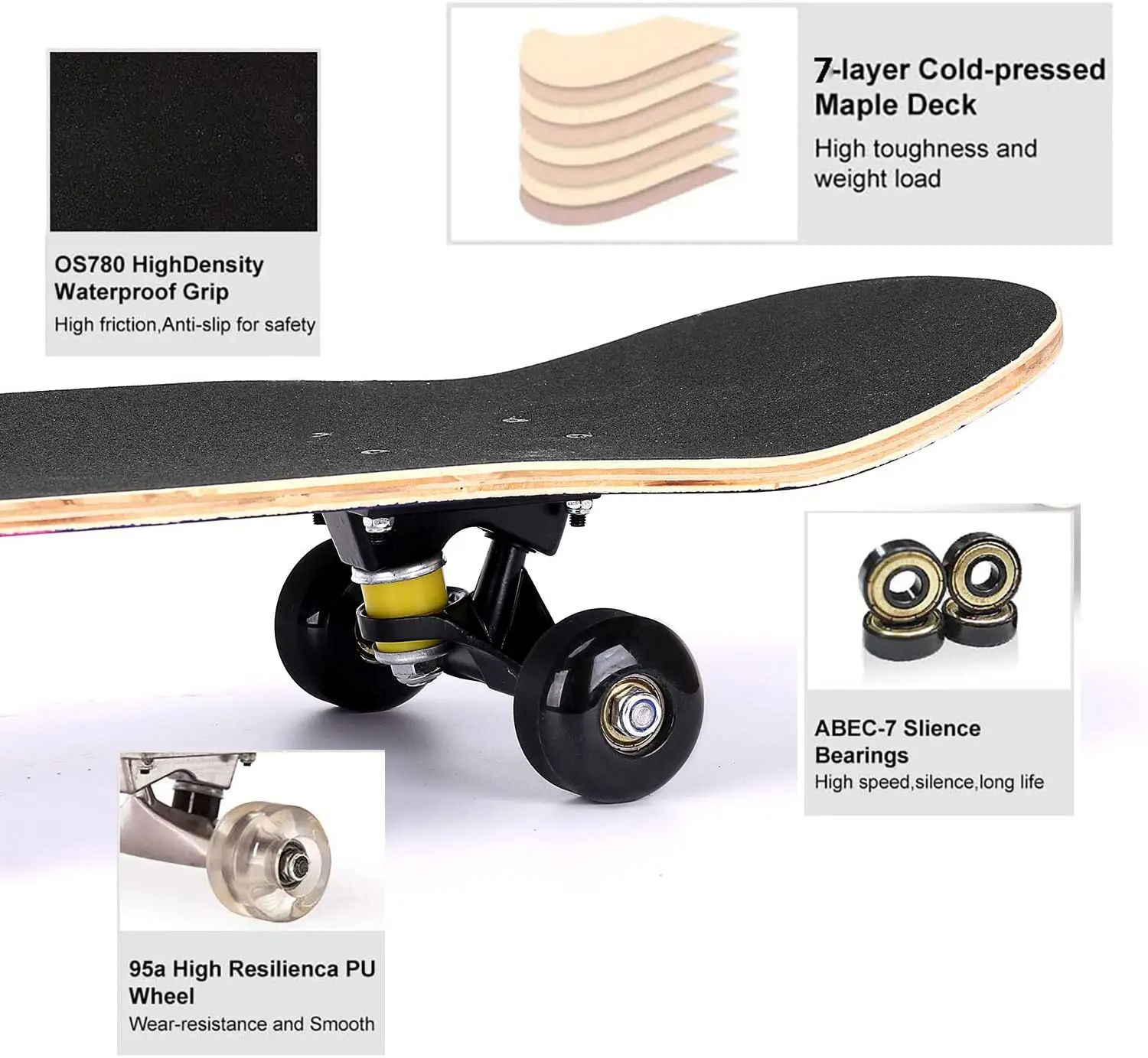 Cheap Price Customized 7 Layer Maple Wooden Complete Skate Board Skateboard for Beginner Teenager Adults