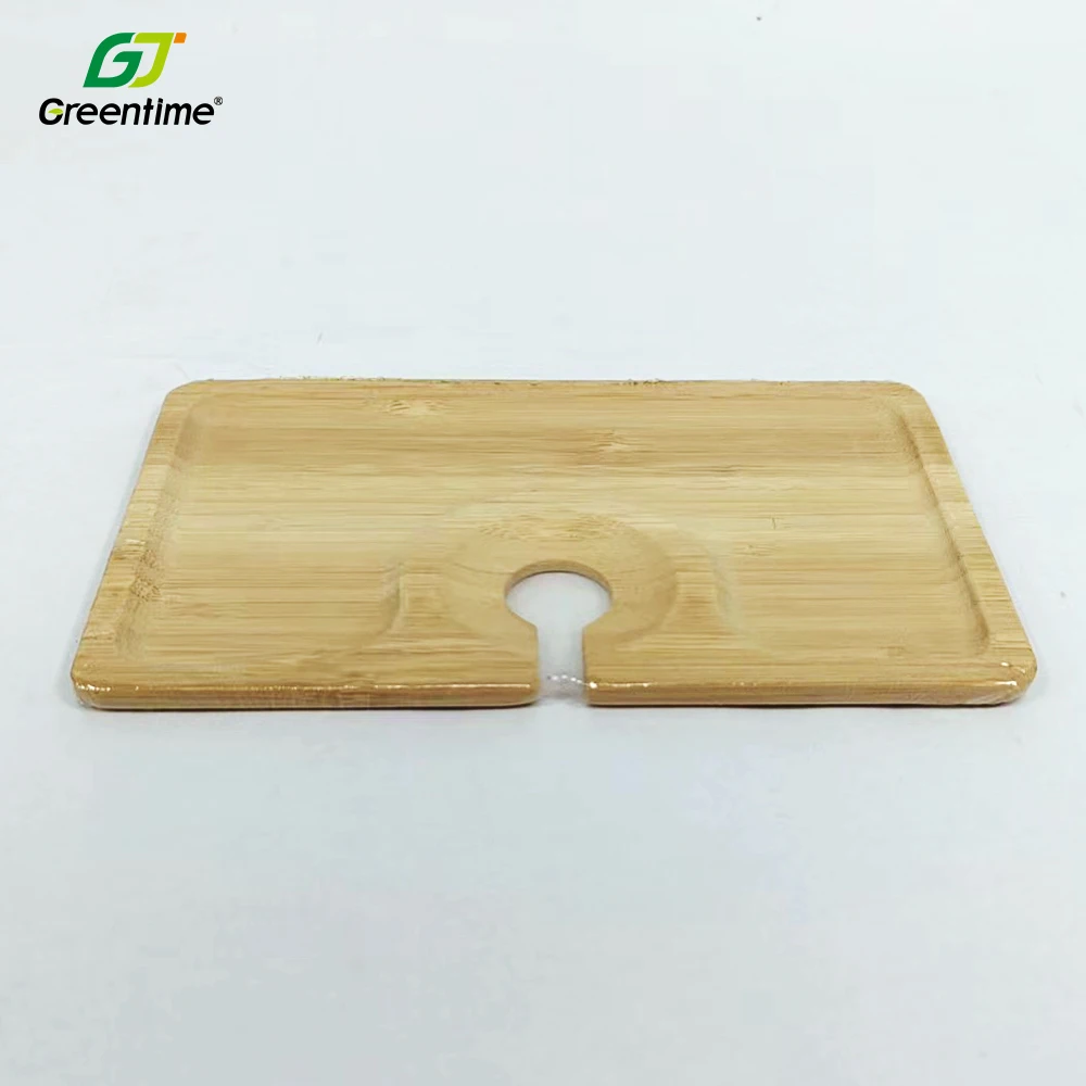 Hot Selling Rectangle Shape Mini Bamboo Wooden Cocktail Plate Wood Appetizer Serving Tray With Wine Glass Holder For Party Bar