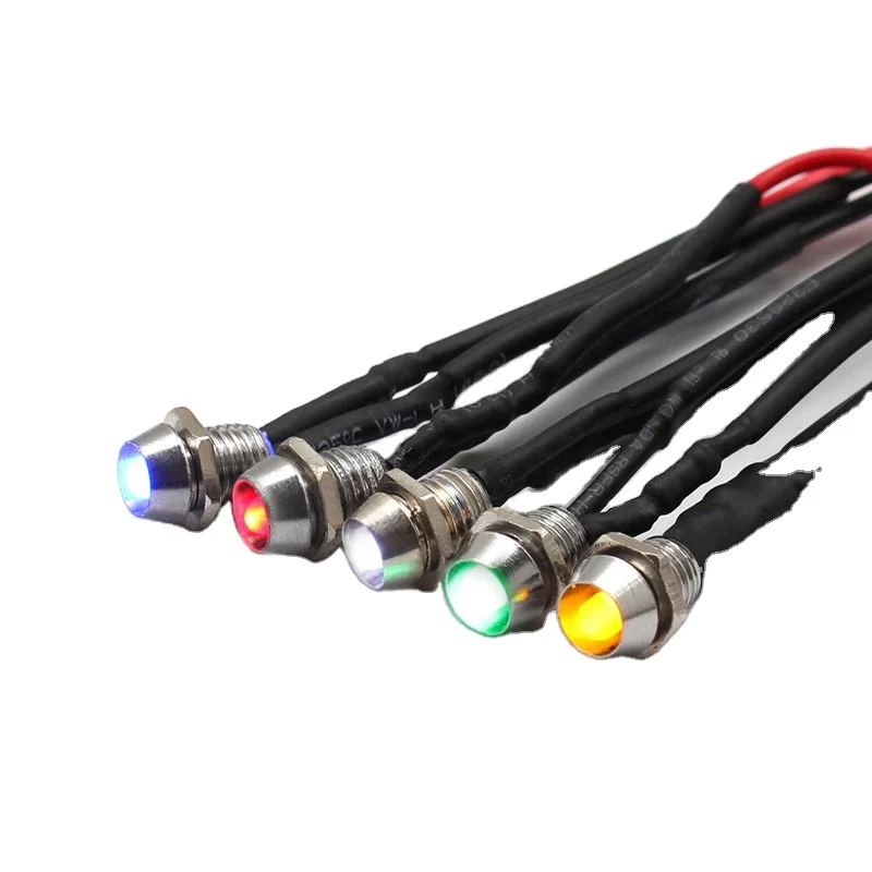 Металлический держатель пилотной лампы 8 мм мини-индикатор красный белый синий зеленый желтый светодиодный индикатор IP67 с проводом