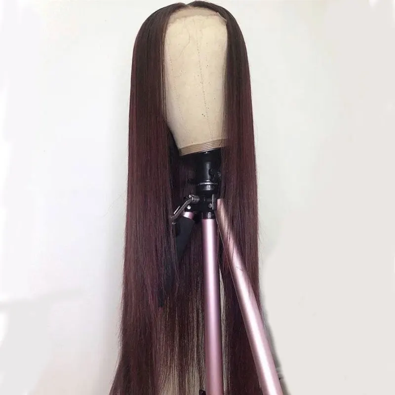 Perruque Cheveux Humain Hair Lace Wigs Color 99J Silky Straight Pre Plucked with Baby Hair 13x4 Lace Front Wigs