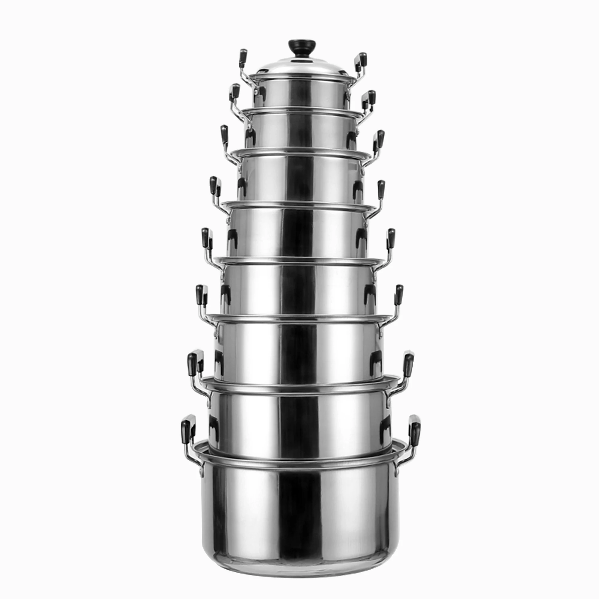 
10 pieces twins basket handle stainless steel deeper casserole set cooking pot with steel lid 