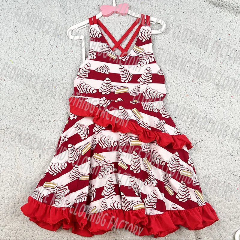 DH OEM Christmas custom wholesale toddler baby children red bamboo dress kids dresses for girls
