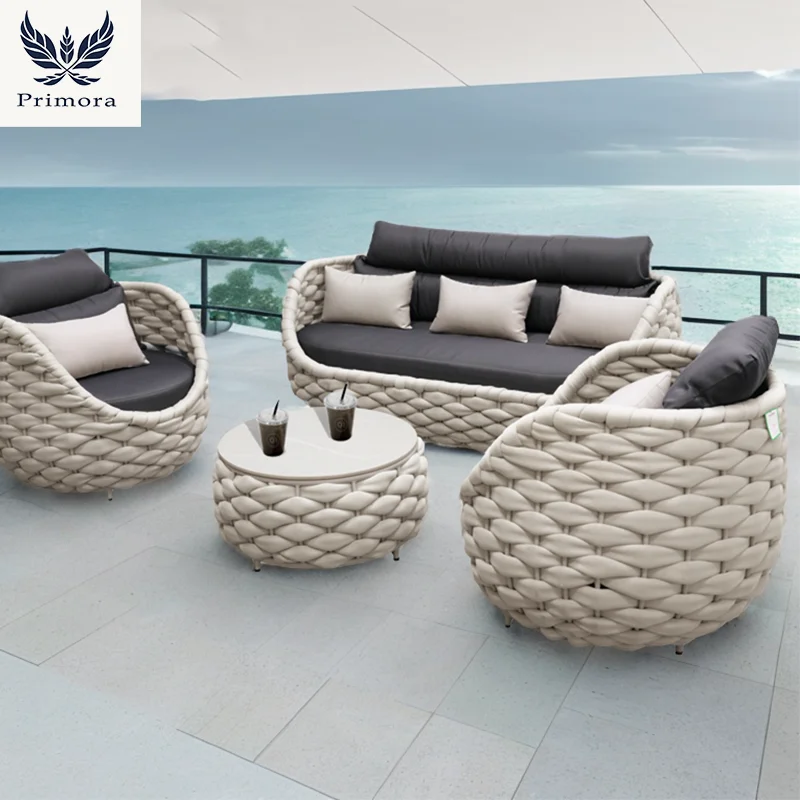 Garden Furniture Outside Balcony Aluminum rattan teak wood Patio Garden Out Door Outdoor Sofa Furniture outdoor Set waterproof