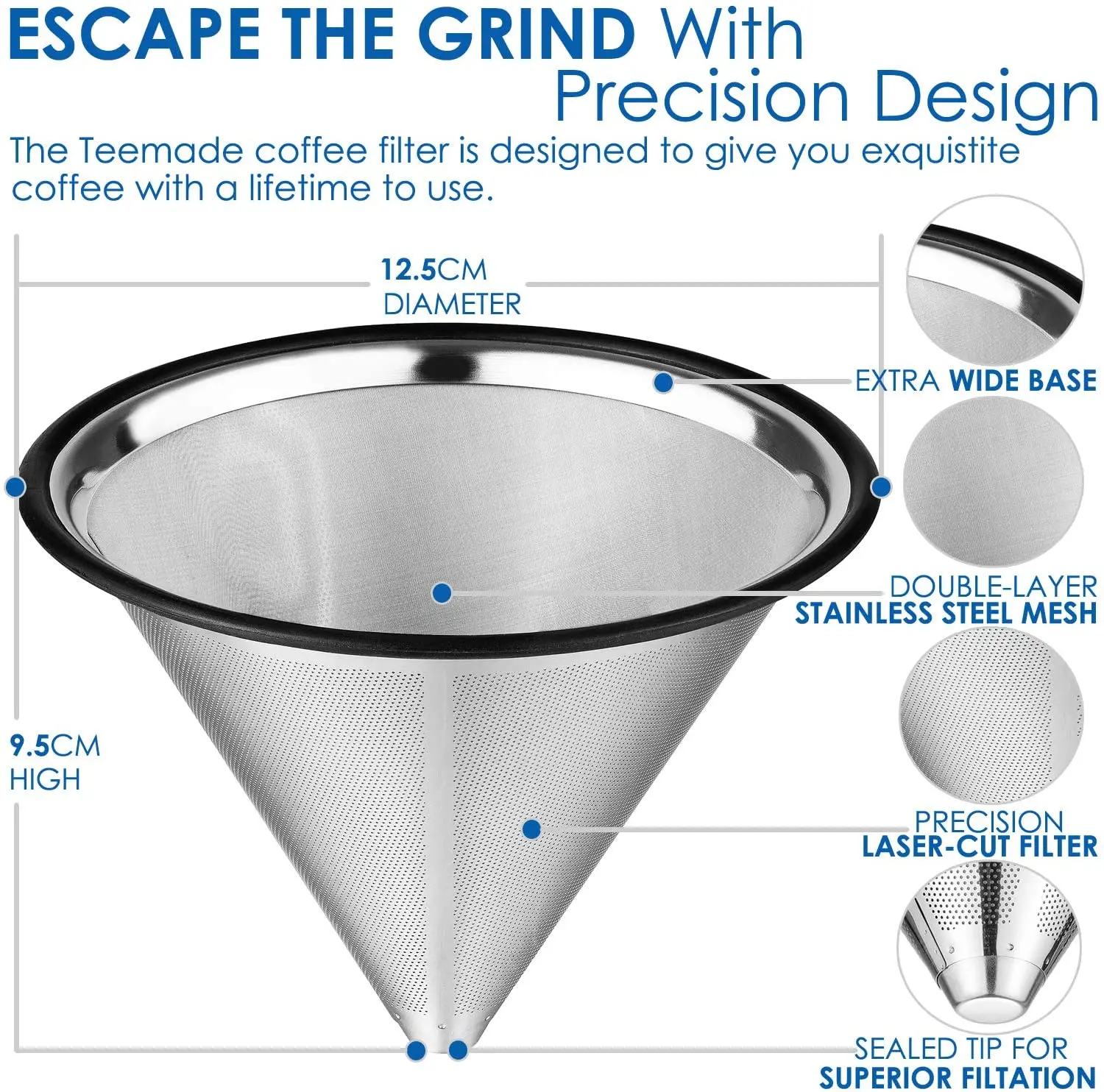 304 Stainless Steel Dutch Wire Mesh Cylinder Cold Brew Coffee Filter