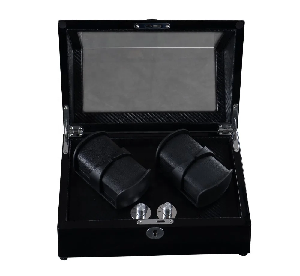 Brown Interior Packaging Luxury 2 rotor 4 slots Automatic Watch Display Winder display Box Automatic Watch Winder