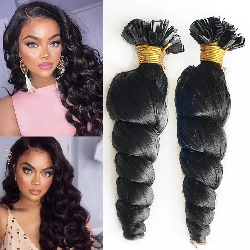 Flat Tip Fusion Keratin Human Hair Extensions, Loose Wave, 100 Strands