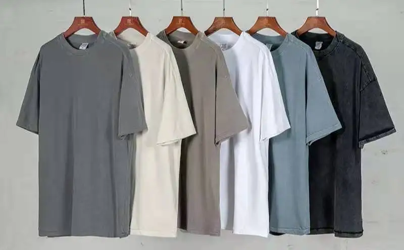 260g basic tshirt plain 100% cotton distressed washed fish mouth collar blank unisex t-shirts stone wash oversized plain tshirt