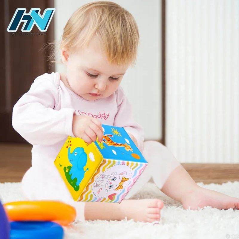 2 PCS Baby Learning Toys Early Cartoon Educational Washable Soft Baby Cube With Bell