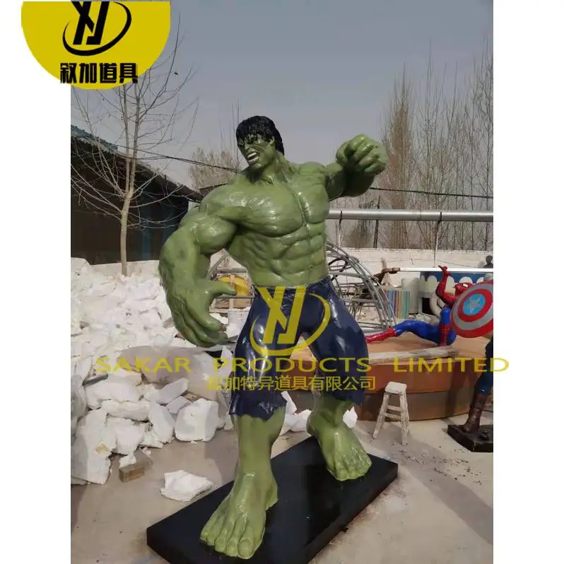 8ft Tall Large Size Outdoor Decoration Fiberglass Painting Life Size Cartoon Statue Sculpture Realistic Hulk Statue Cinema