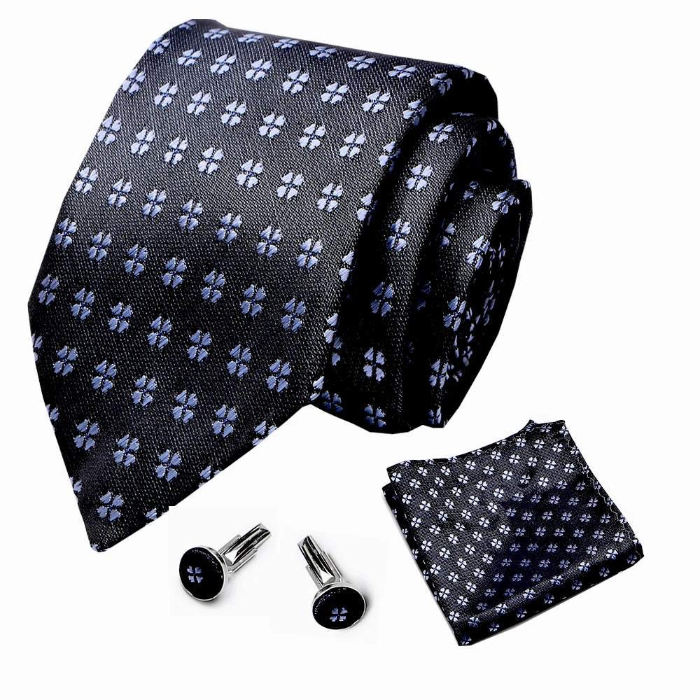 2019 Men`s Tie  Silk Jacquard Woven Necktie Hanky Cufflinks  Sets For Wedding Business Party gift box pack
