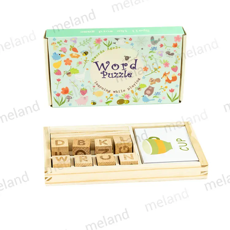 Custom Early Educational Wooden Puzzle Selling Word Game 26 English Letter Learning Word Puzzle for Children