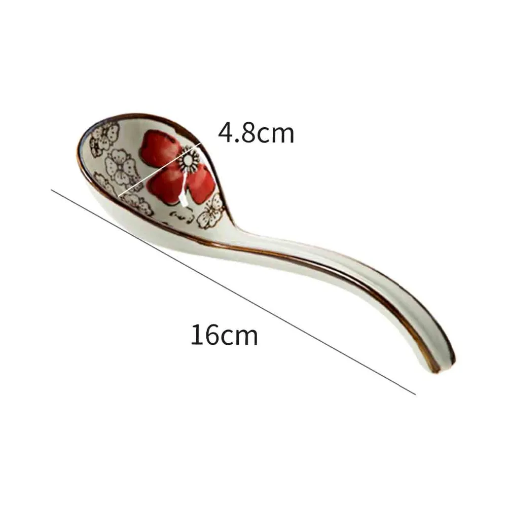1Pc Ceramic Dinner Spoons Soup Spoon Tea Coffee Spoon Handle Dessert Candy Tableware Kitchen Cutlery Chinese Style