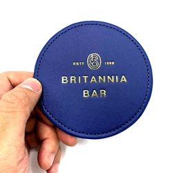 Bulk Heat Resistant Hotel Colorful Coffee Drinks Tea Cup Mat New Design Hot Pressing with Gild Logo PU Leather Coaster Set
