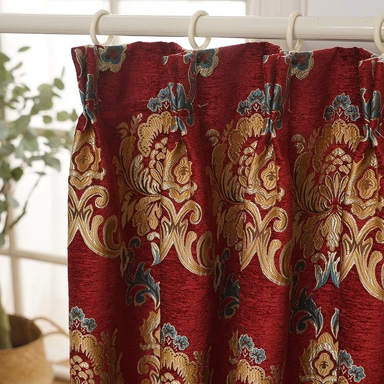 Wholesale Nordic Style Jacquard Chenille Pattern Red Backdrop Drapes Curtains For Events Living Room