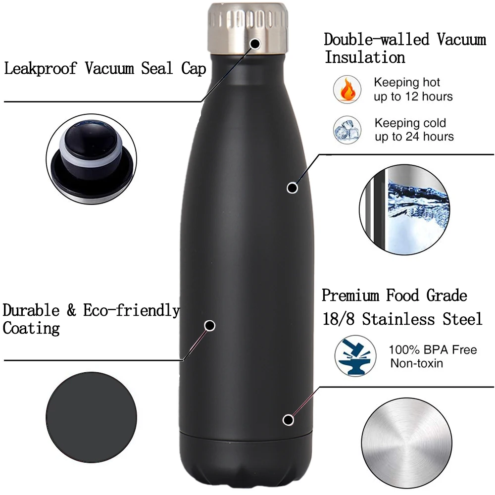 17 Oz Cola Shaped Insulated Stainless Steel Water Bottle - Double Walled Vacuum Insulated Thermos Flask - Metal Sports Bottle