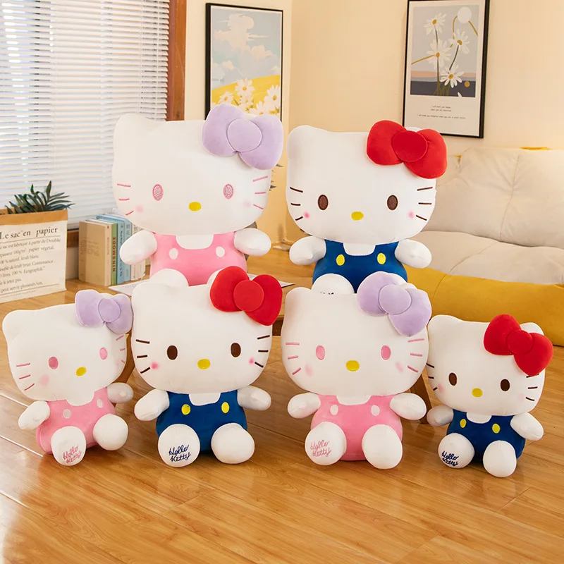Cute Soft Blue Pink Anime Hi Kt Cat Plush Dolls Strawberry Cat Hello Kt Pillow Cat Cloth Dolls Stuffed Animal Toy Birthday Gift