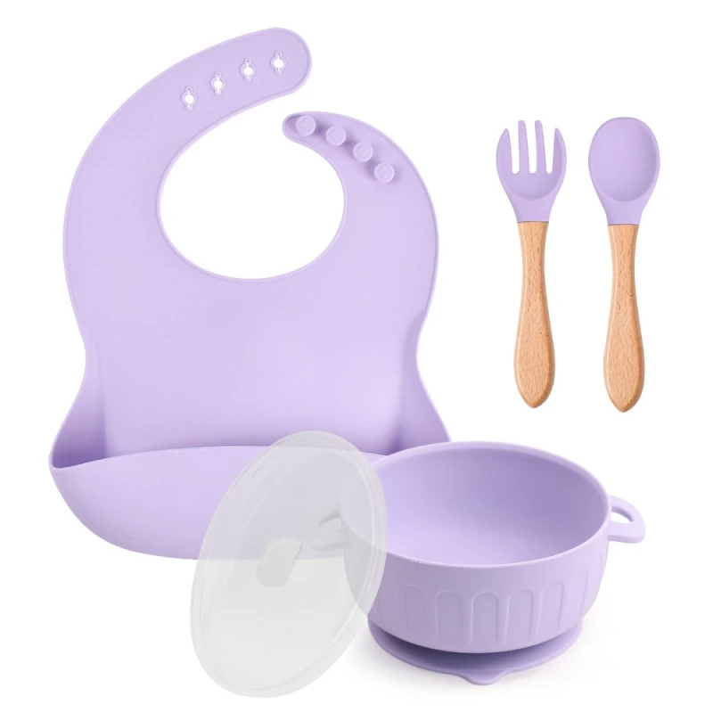 Wholesale Custom Good Price New Born Baby Gift Set Silicone Tableware Baby Bib Bowls Feeding Set For 6 Months Weaning